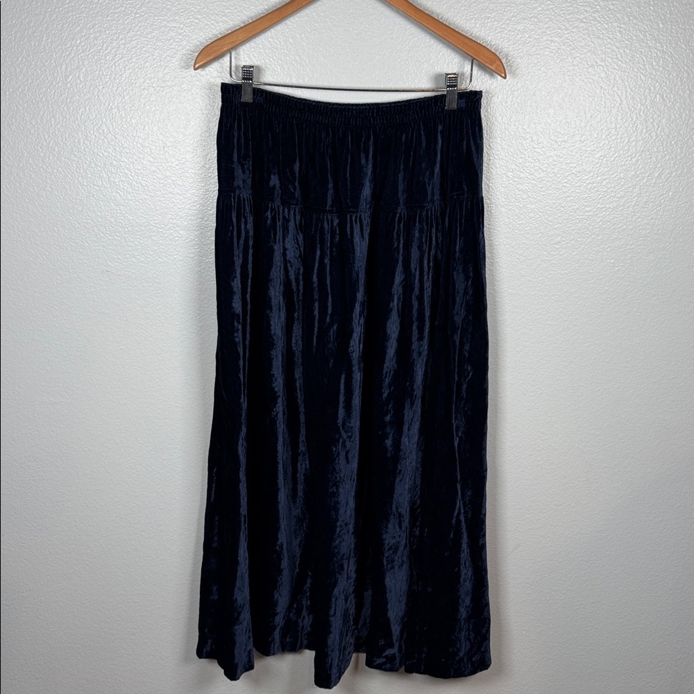 Carole Little Sport Vintage 90’s Navy Velvet Maxi skirt elastic waist size 10